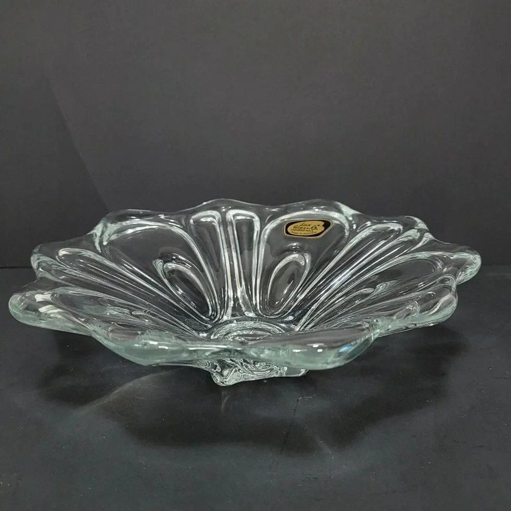 Lux Glass Austria Clear Scalloped Crystal Fruit‎ Bowl Hand Fashioned Art Glass